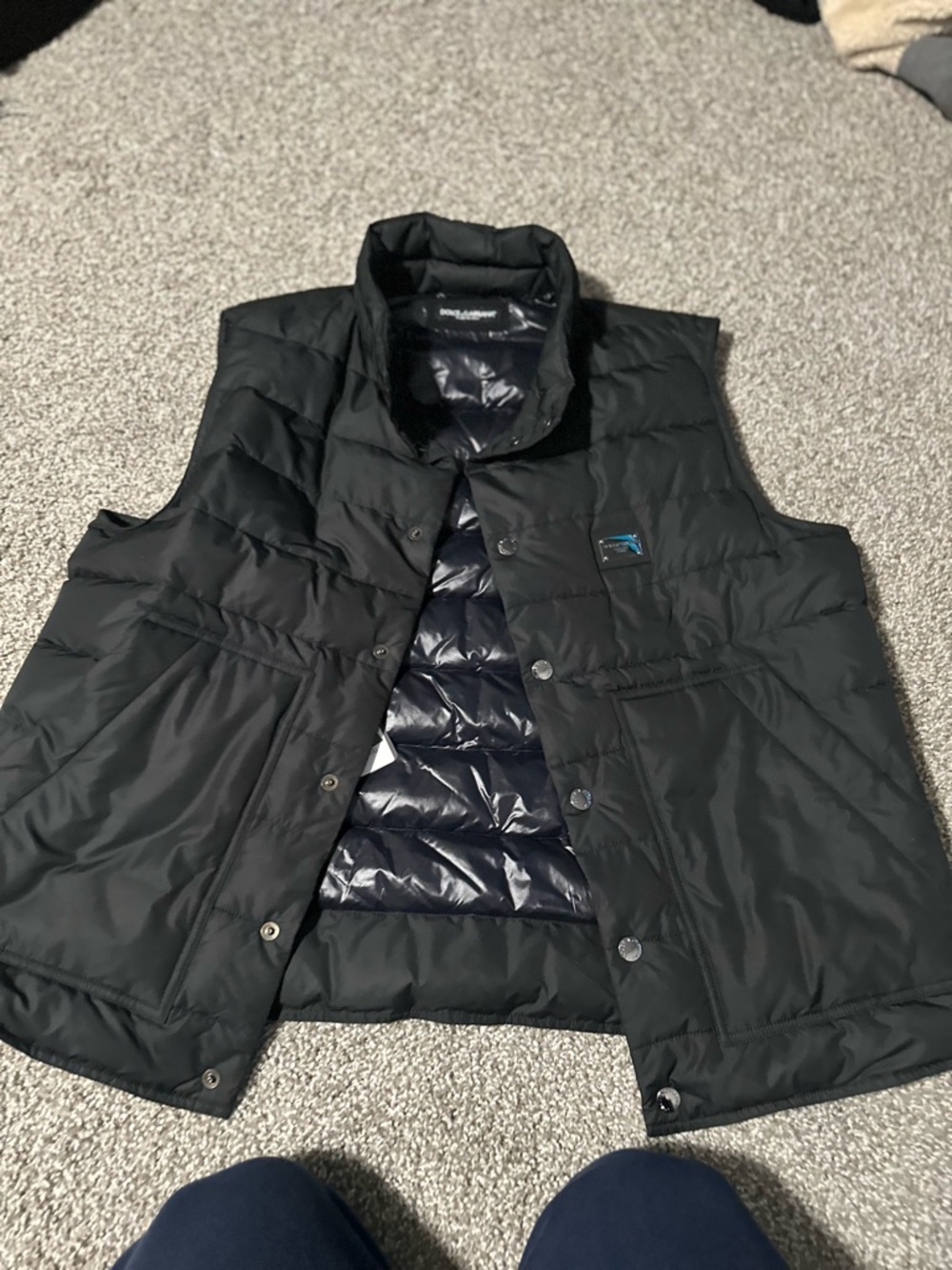Dolce & Gabbana Black Quilted Down Vest with Navy Lining